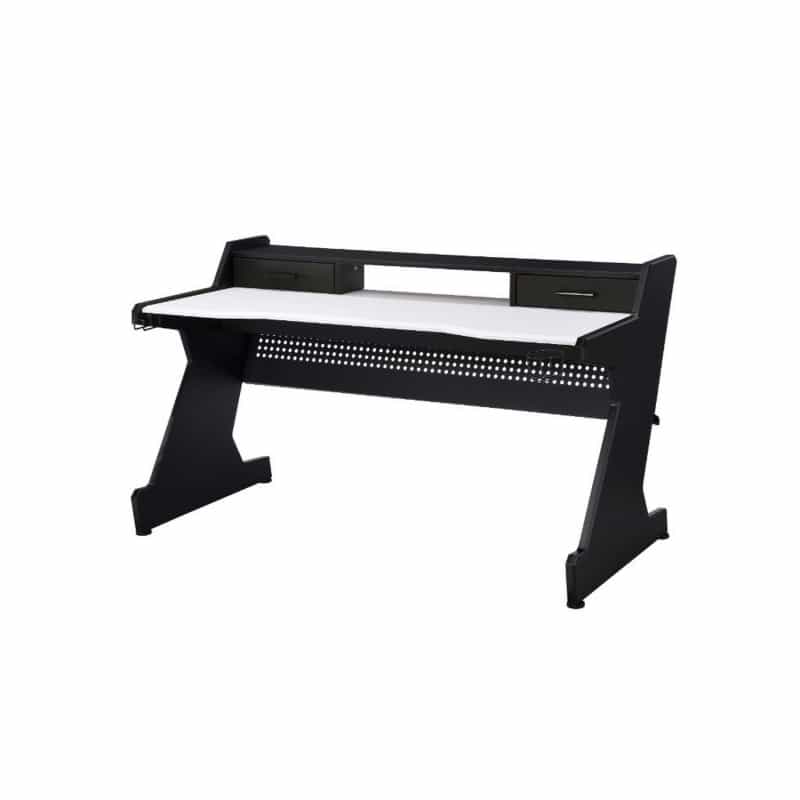 Gaming Table With Cup Holder And Headset Rack, Black And White