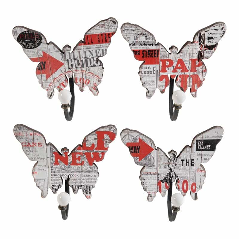 Butterfly Wall Decor With 4 Metal Hooks, Set Of 4,Multicolor