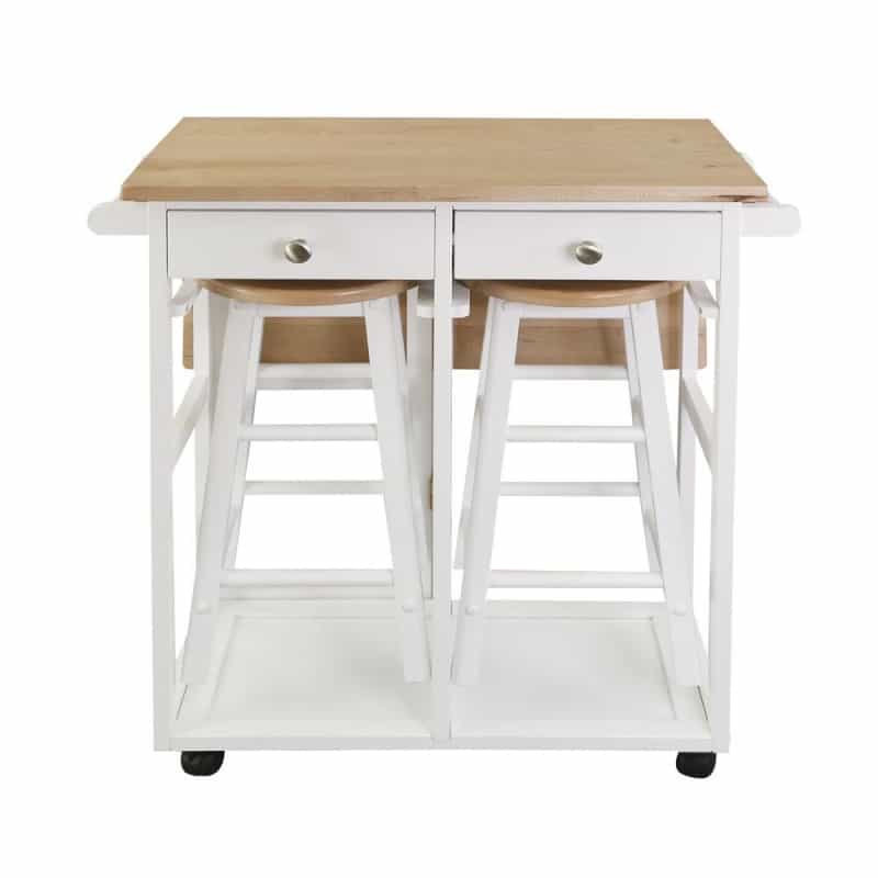 Breakfast Cart With Drop-Leaf Table, American Maple Top, Square - White