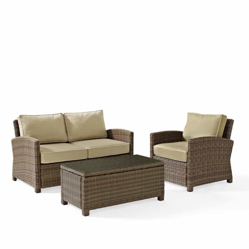 Bradenton 3Pc Outdoor Loveseat Furniture Set, Loveseat, Arm Chair, Coffee Table