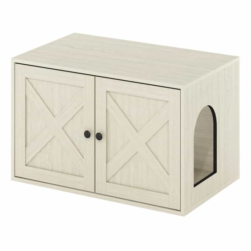 Furinno Peli Farmhouse Cat Litter Box Enclosure, White Wash
