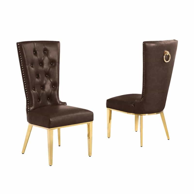 2Pc Leather Air Espresso With Gold Chrome Base