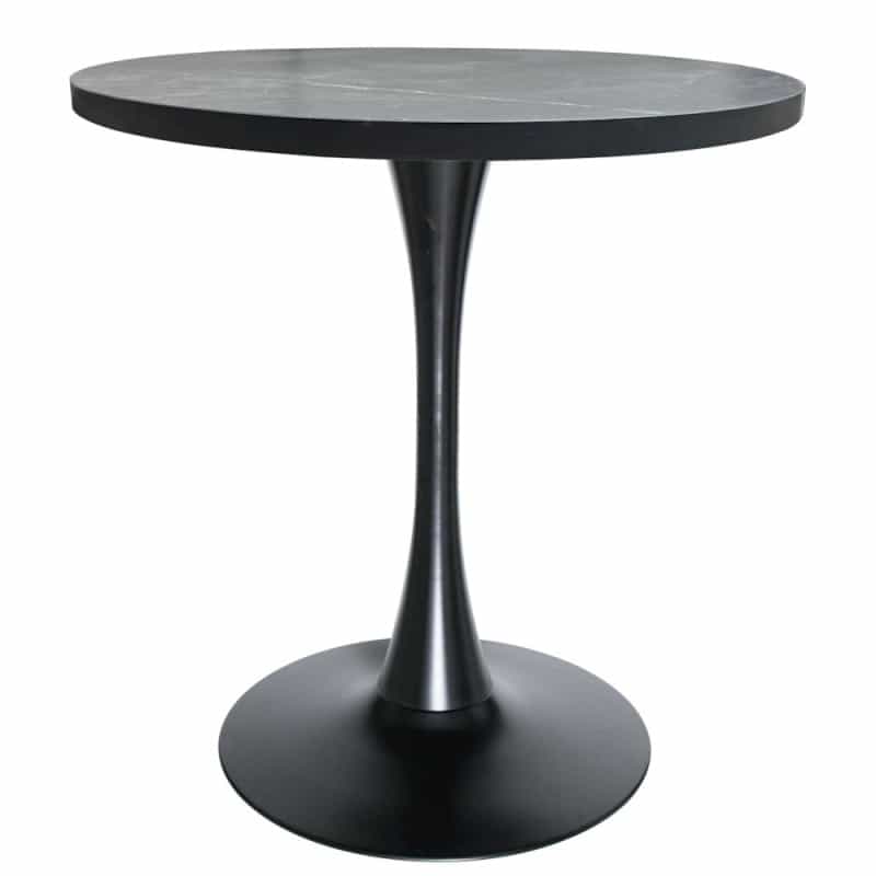 Bristol Dining Table, Black Base With 27 Round Marbleized Black Mdf Top