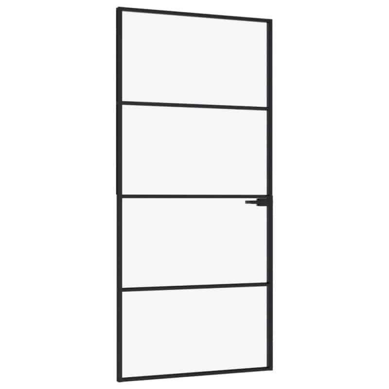 Interior Door Black 36.6"X79.3" Tempered Glass&Aluminum Slim