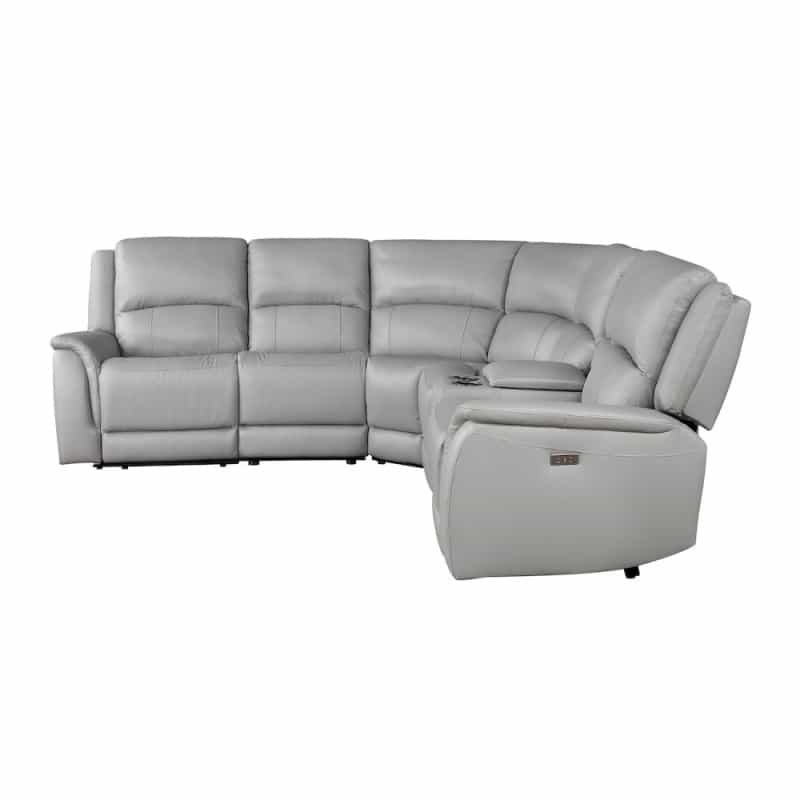 Alexandria 6-Piece Dual-Power Leather Reclining Sectional, Stone