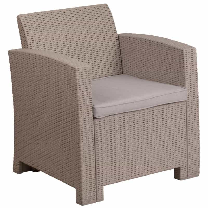 Light Gray Faux Rattan Chair With All-Weather Seneca Light Gray Cushion