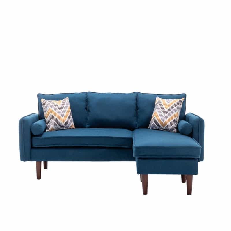 Mia Blue Sectional Sofa Chaise With Usb Charger & Pillows