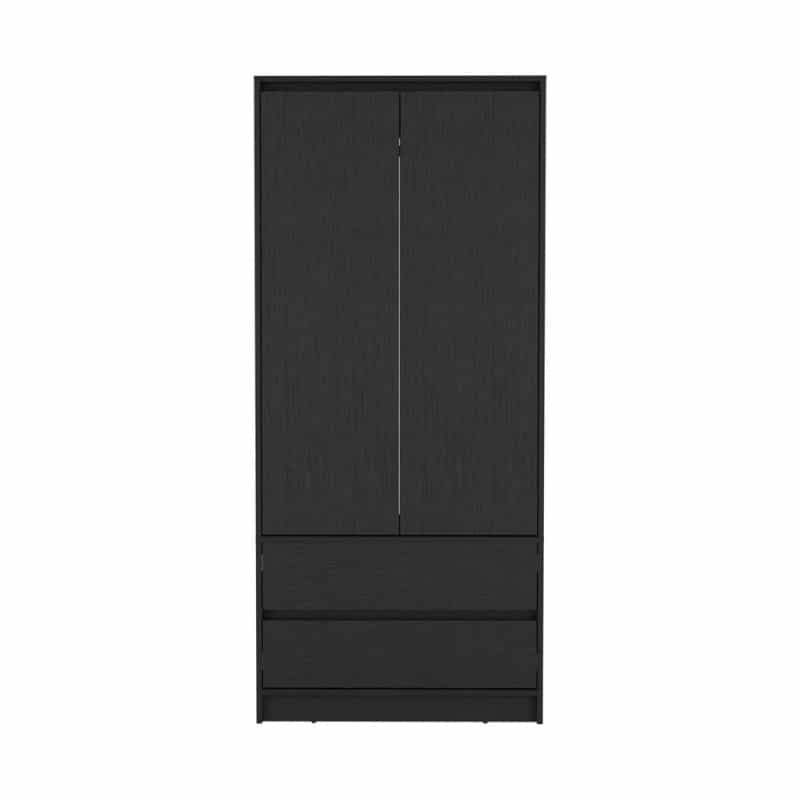 Depot E-Shop Palmer 2 Drawers Armoire, Wardrobe Closet With Hanging Rod, Black