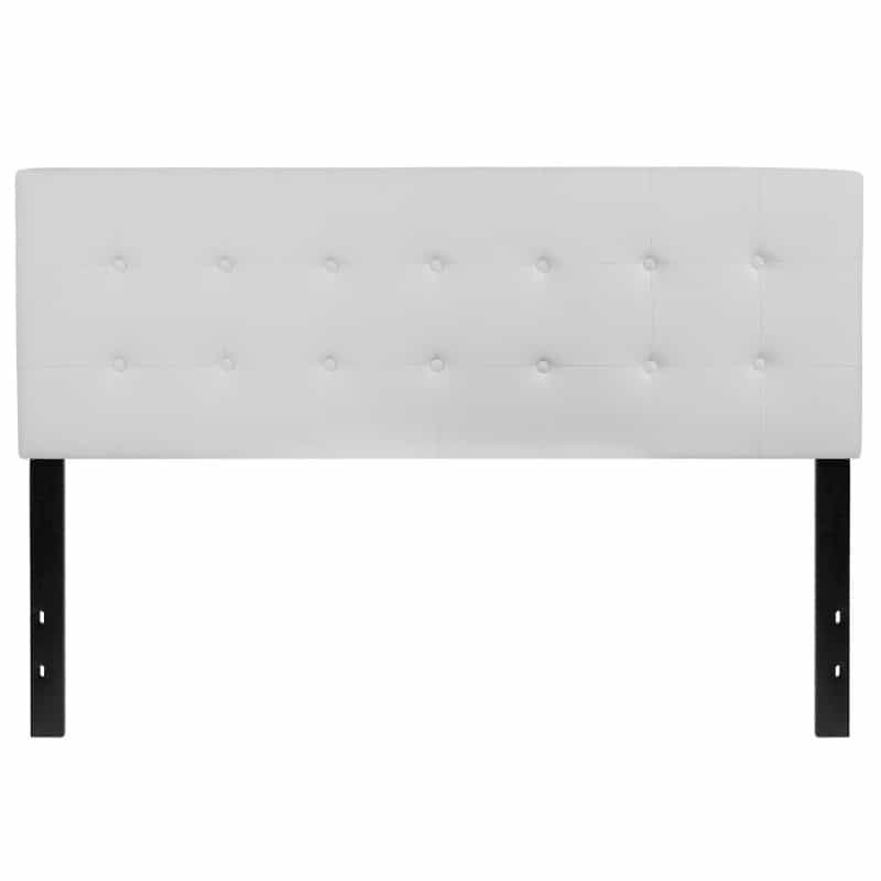 Tufted Upholstered Queen Size Headboard In White Vinyl
