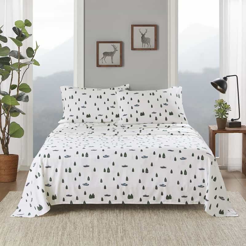 Cotton Flannel Sheet Set In Green Trees & Trucks