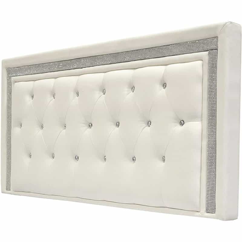 Best Master Faux Leather Full/Queen Headboard Tufted Crystal Rhinestone In White