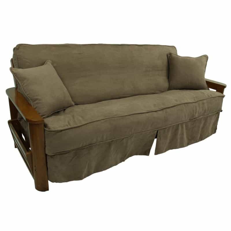 Solid Microsuede Double Corded 8 To 9-Inch Full Futon Slipcover Set With Two 18-Inch Throw Pillows (Set Of 3)