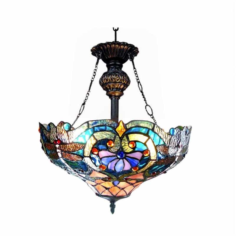 Lydia Tiffany-Style 2 Light Victorian Inverted Ceiling Pendant Fixture 17" Shade