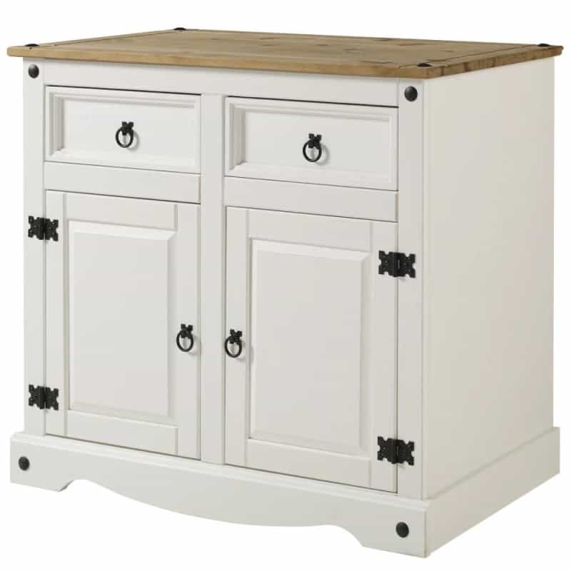 Wood Buffet Sideboard In Distressed White