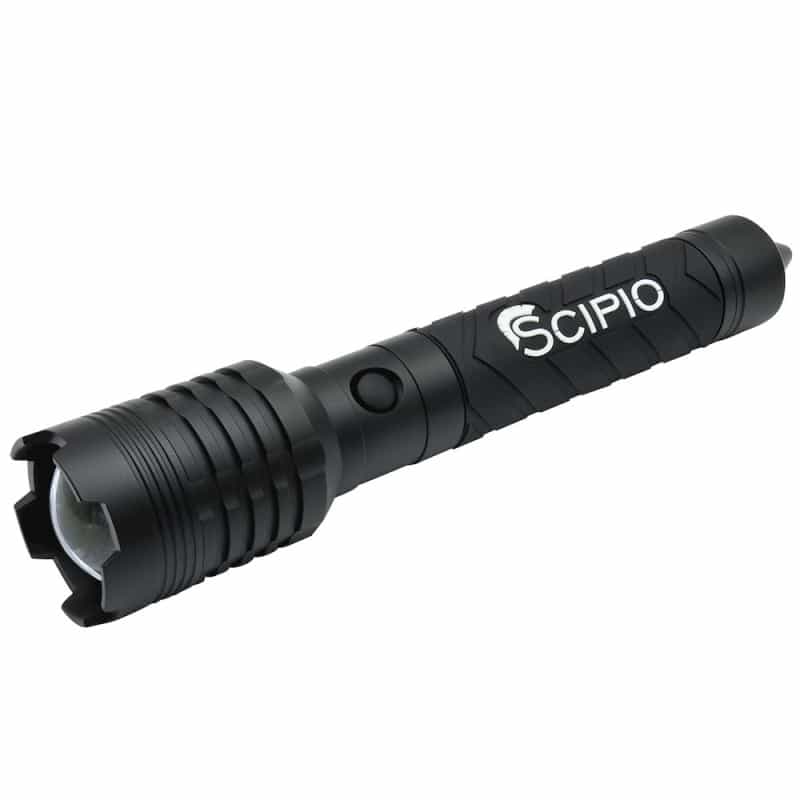 Scipio 4000 Lumens Cob Led Rechargeable Flashlight 1907044 - With Glass Breaker Usb Charge Or Battery Light Beam - Black