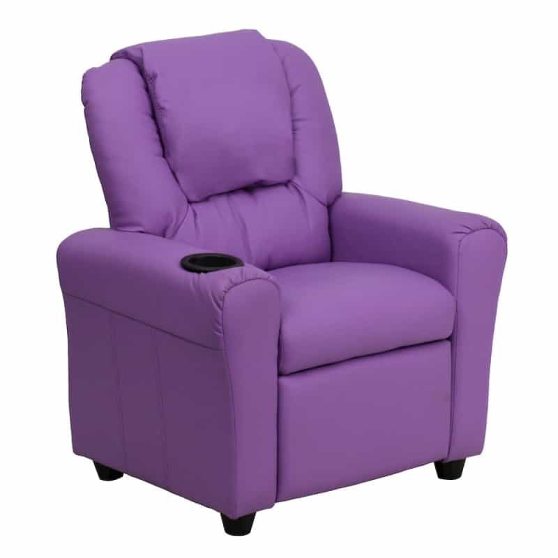 Contemporary Lavender Vinyl Kids Recliner With Cup Holder And Headrest