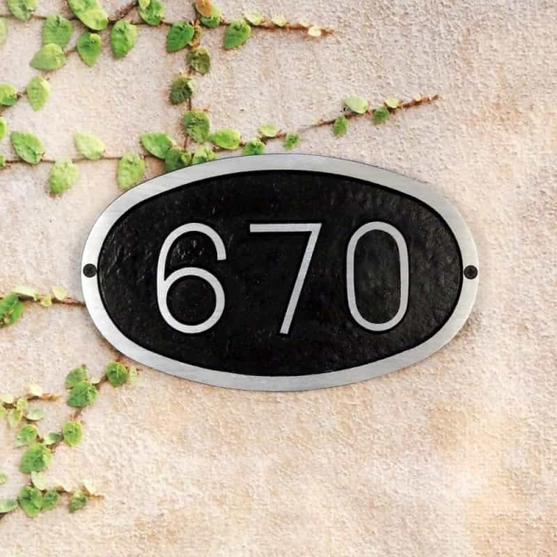 Horizontal Cast Aluminum Address Plaque With Brushed Aluminum Numbers