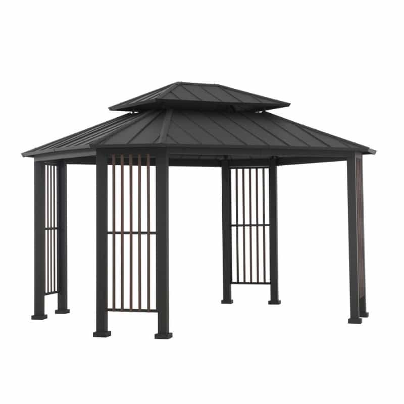 Sunjoy 11 X 13 Ft Hardtop Gazebo Outdoor 2-Tier Steel Hardtop Metal Gazebo