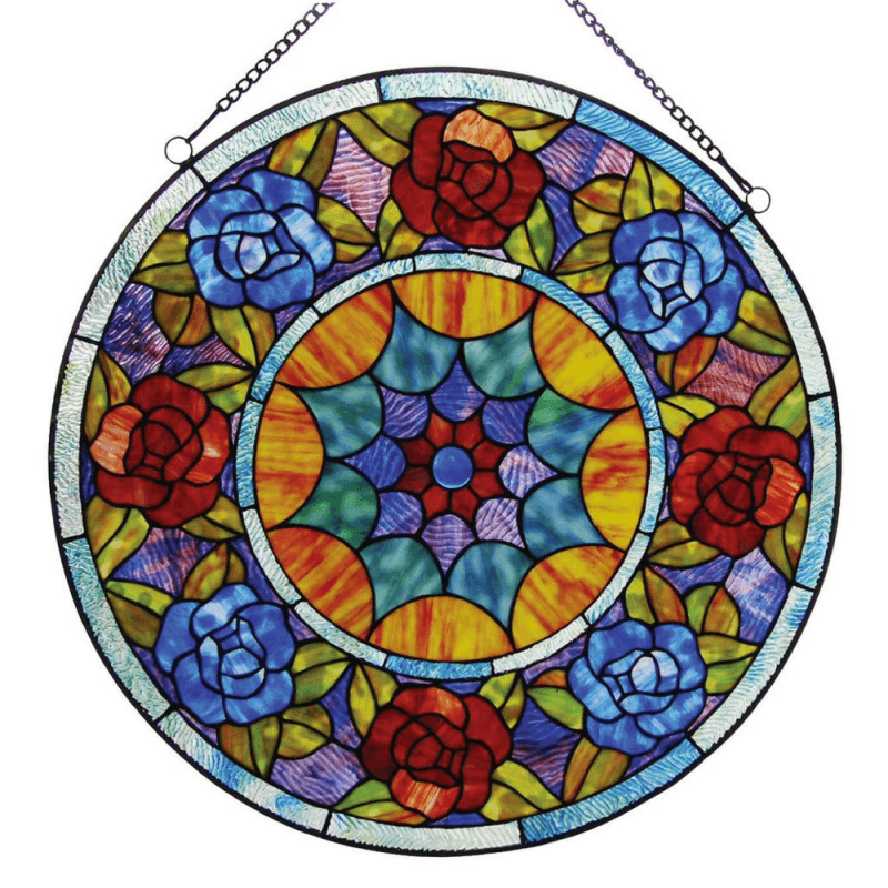 Tiffany-Glass Roses Window Panel 22"