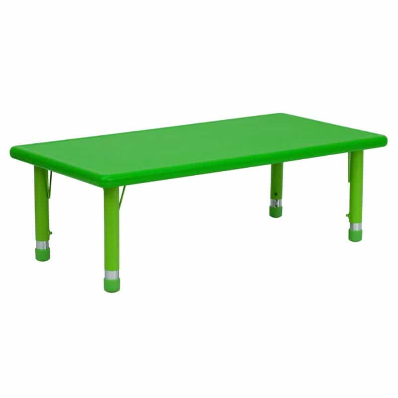 24''W X 48''L Rectangular Green Plastic Height Adjustable Activity Table
