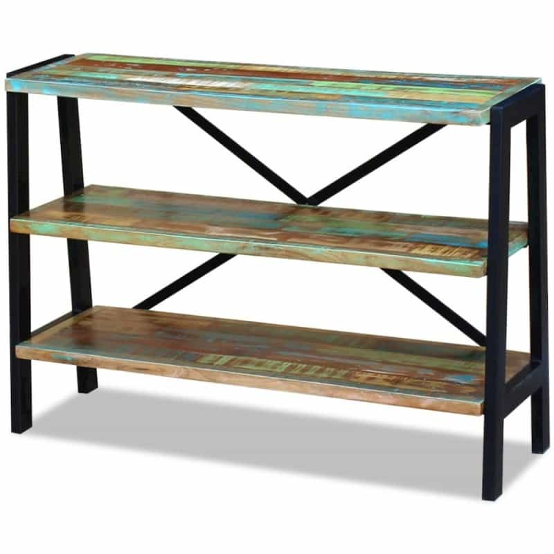 Side Table Multicolor Reclaimed Wood And Steel Small