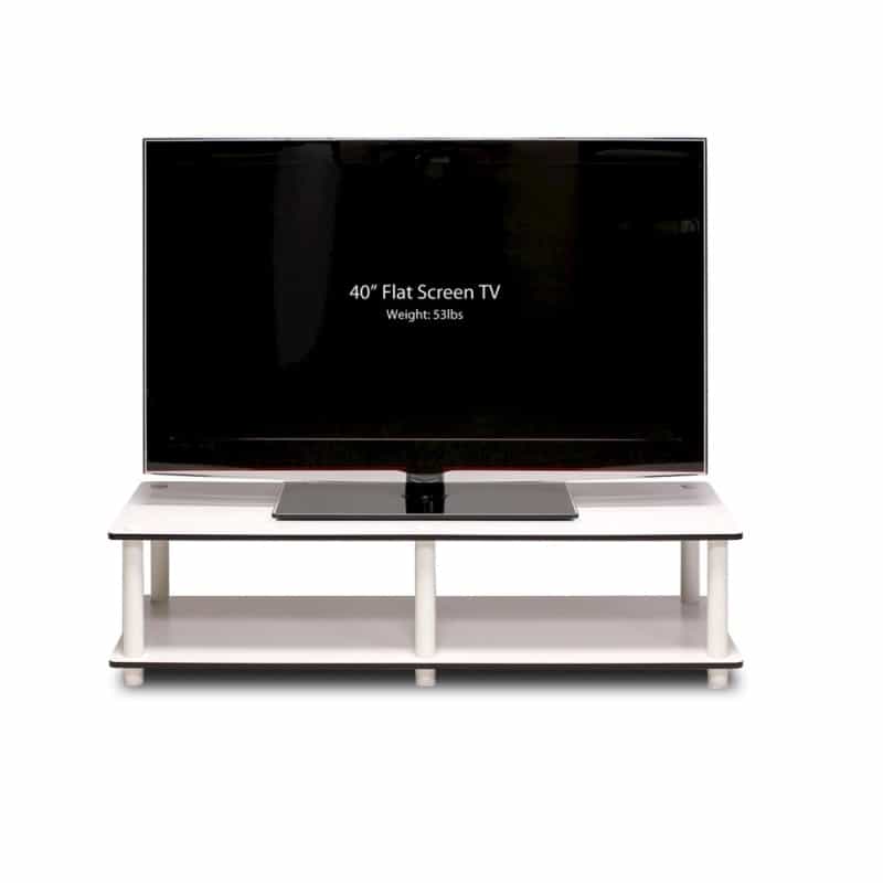 Just No Tools Wide Tv Stand, White Finish W/White Tube