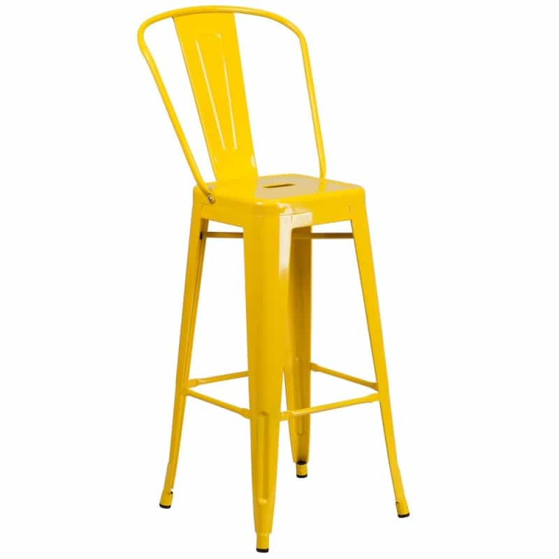 30" High Yellow Metal Indoor-Outdoor Barstool With Removable Back