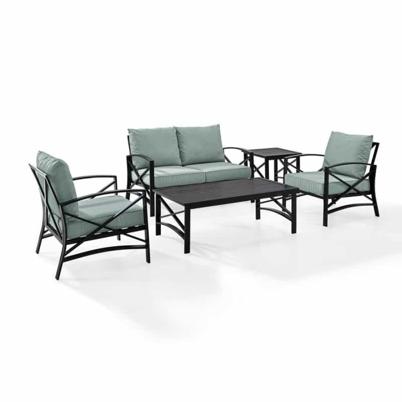 5Pc Outdoor Loveseat Furniture Set, Loveseat, 1 Coffee/1 Side Table, 2 Armchairs