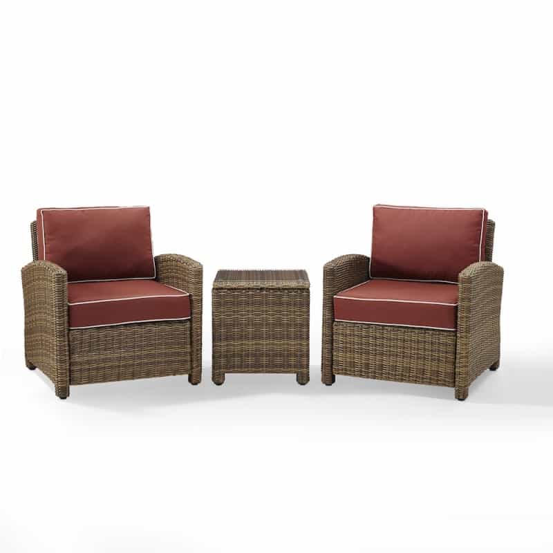 Bradenton 3Pc Wicker Outdoor Chair Set - Side Table & 2 Armchairs