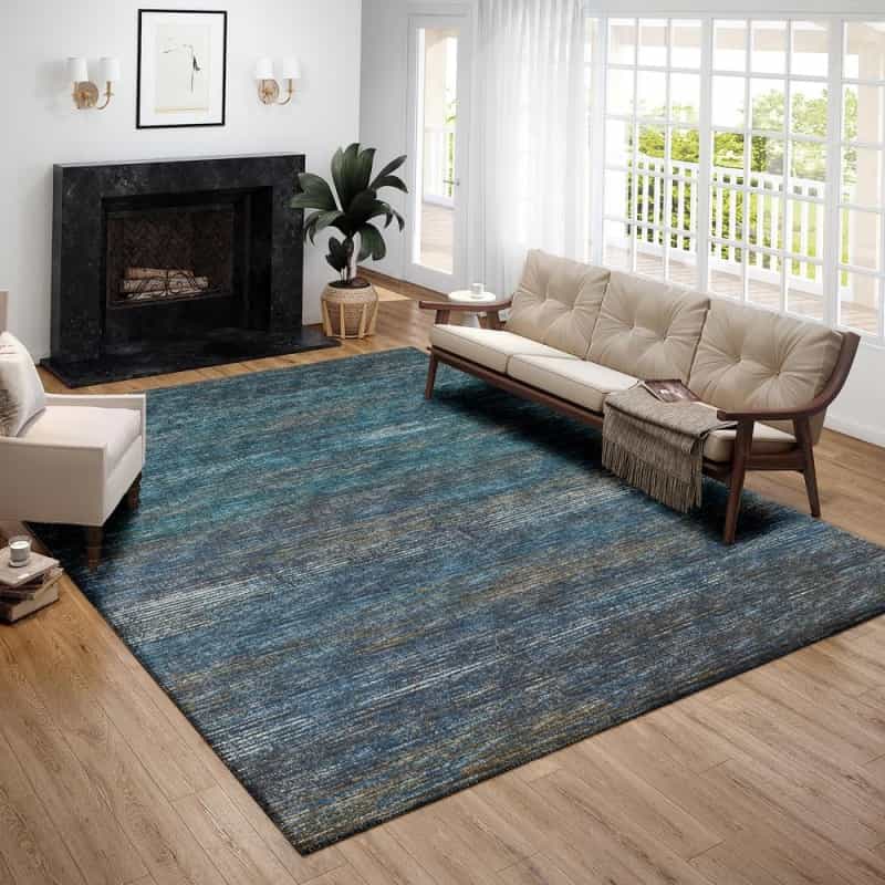 Marston Blue Transitional Striped 9' X 12' Area Rug Blue Ama31