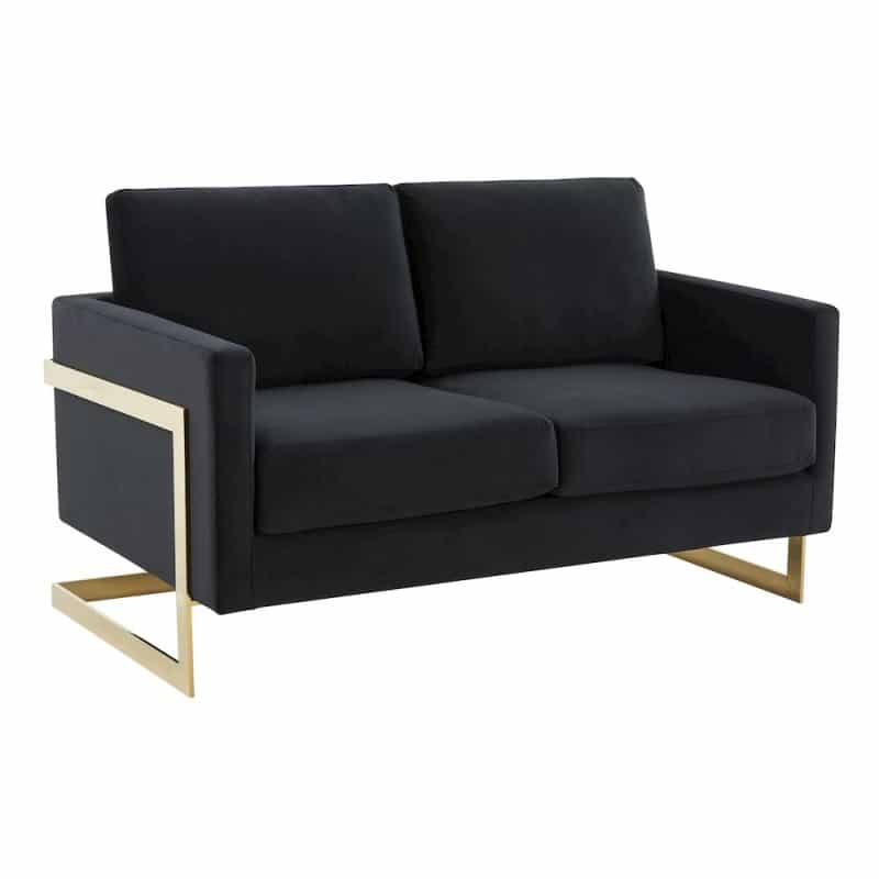Lincoln Modern Mid-Century Upholstered Velvet Loveseat With Gold Frame