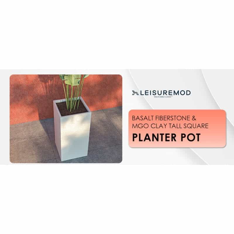 Basalt Series Poly Stone Planter 13.8" Square 27.6" High In White
