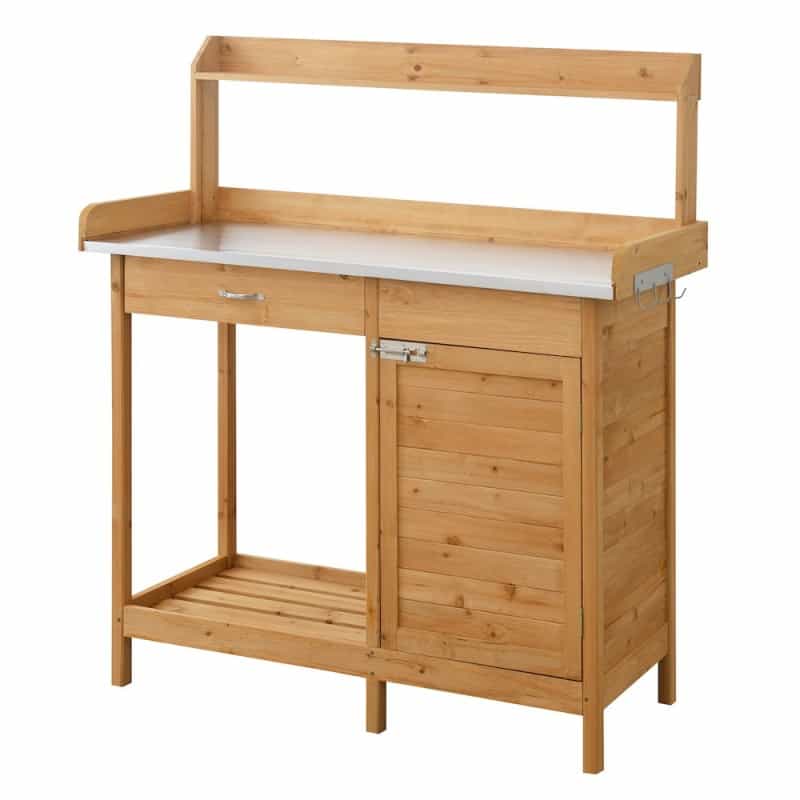 Deluxe 1 Drawer Potting Bench With Storage Cabinet And Shelves