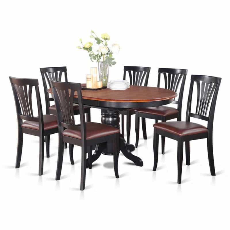7 Pc Dining Room Set-Oval Table With Leaf And 6 Dining Chairs