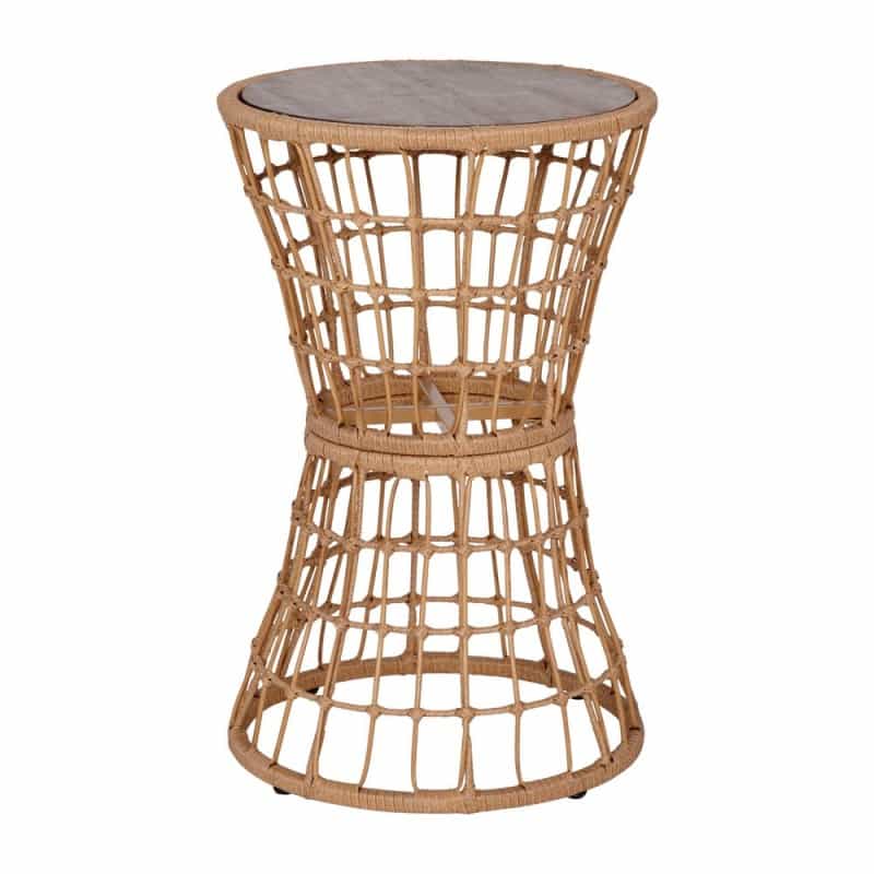 Natural Finish Rope Table With Acacia Wood Top, Fade And Weather Resistant
