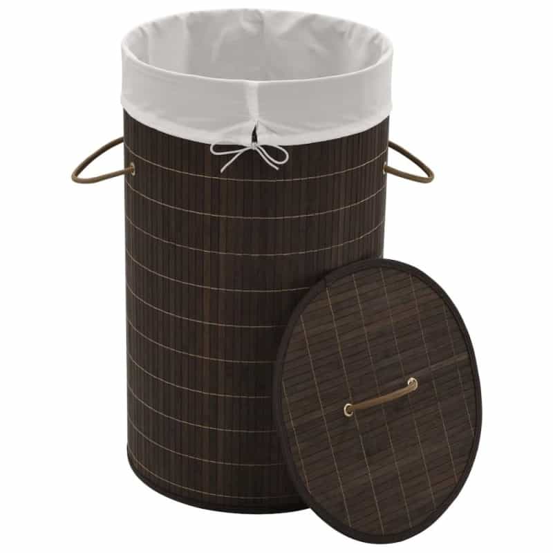 Vidaxl Bamboo Laundry Bin Round Dark Brown, 242724