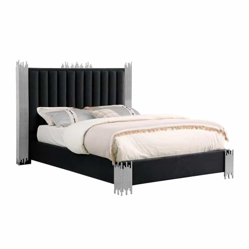 Eastern King Size Black Velvet Bed With Silver Corners (Platform)