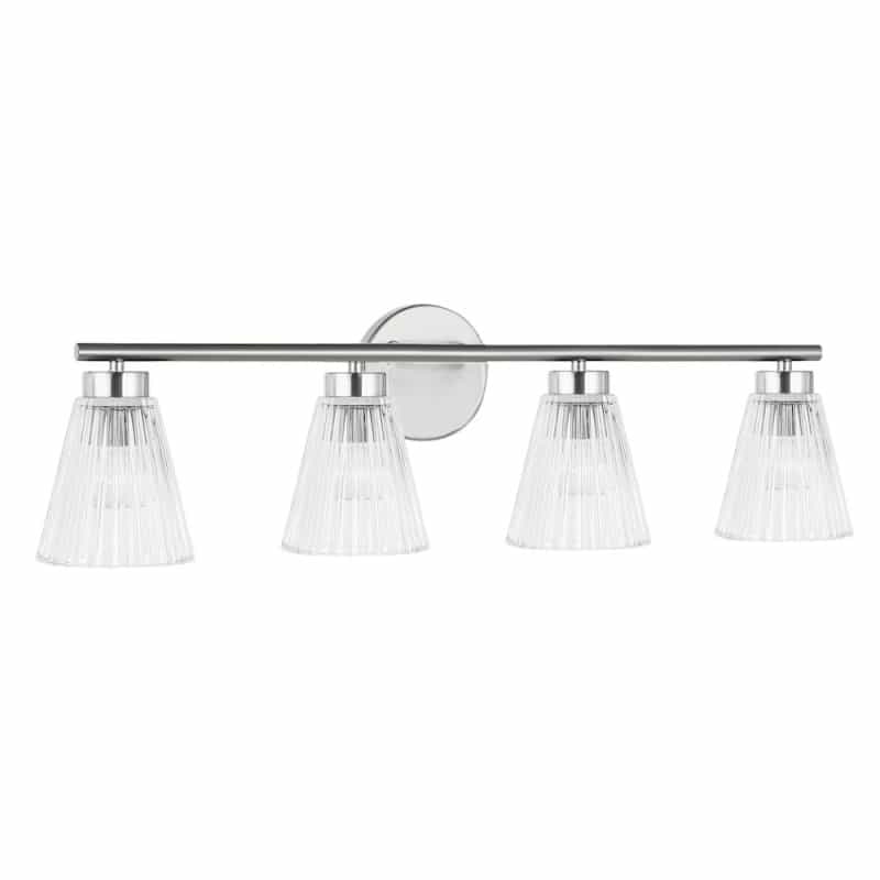 4 Light Incandescent Vanity Polished Chrome With Clear Ribbed Glass