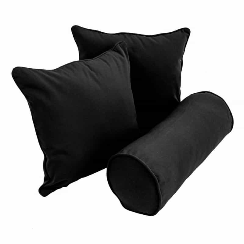 Double-Corded Solid Twill Throw Pillows With Inserts (Set Of 3) Black