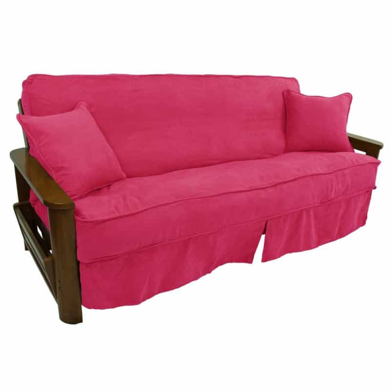 Solid Microsuede Double Corded 8 To 9-Inch Full Futon Slipcover Set With Two 18-Inch Throw Pillows (Set Of 3)