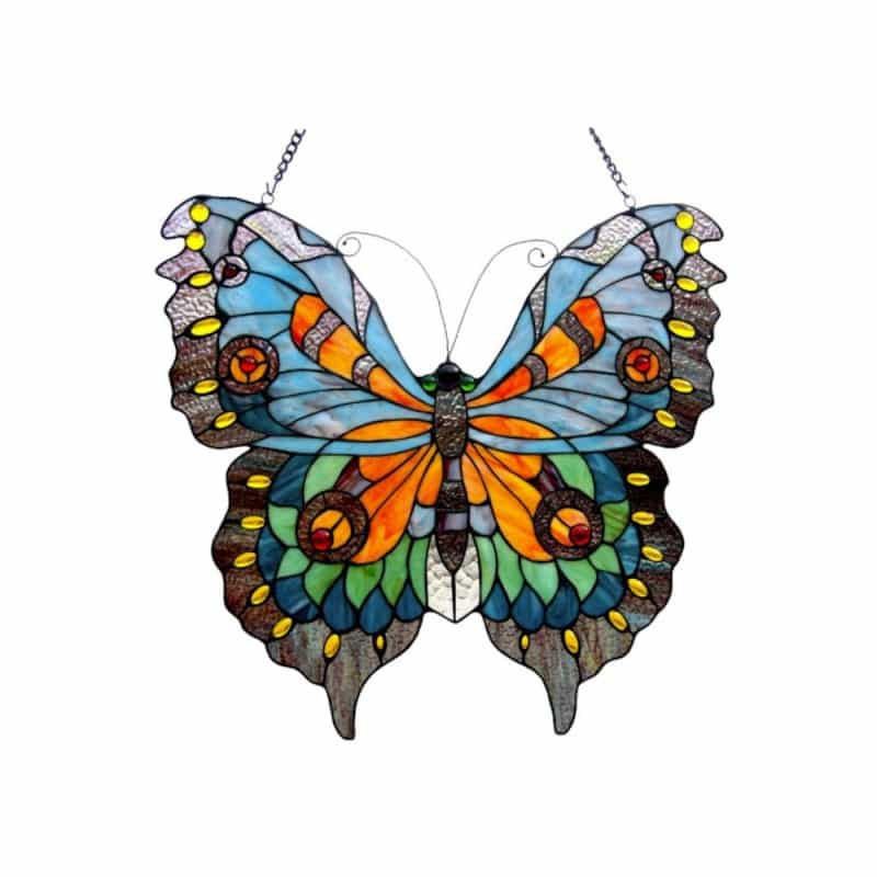 Mariposa Tiffany-Glass Butterfly Window Panel 21X20