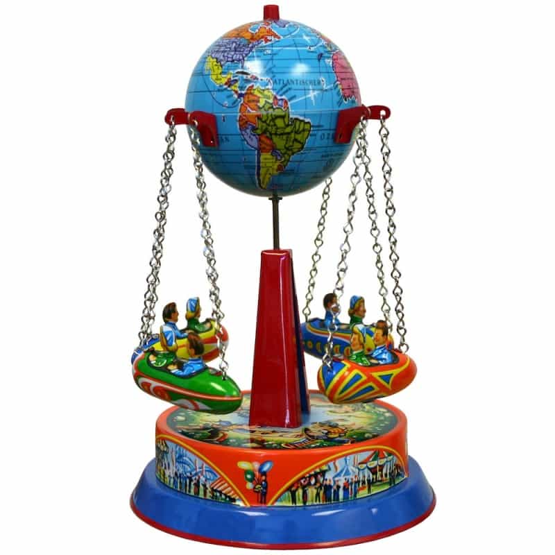 German Collectible Tin Toy - Carousel With Rocket Ships On Cha"s