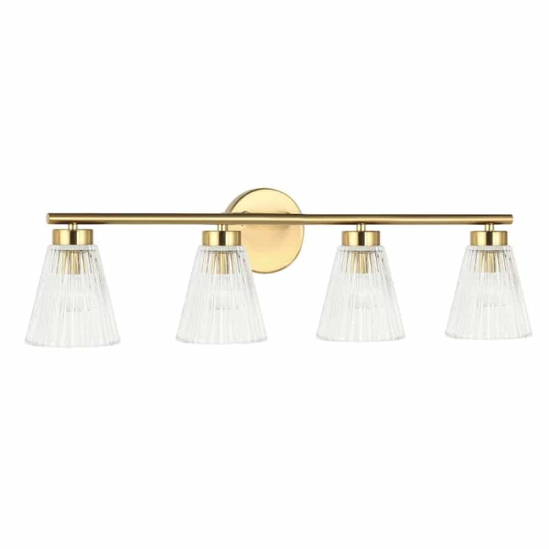 4 Light Incandescent Vanity Aged Brass With Clear Ribbed Glass