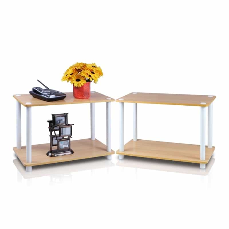 Turn-N-Tube 2-Tier Shelves/End Tables Set, Beech/White, 2 Pcs Set