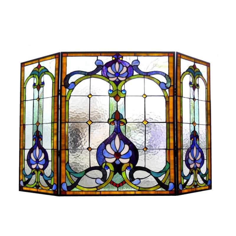 Tiffany-Glass 3Pcs Folding Victorian Fireplace Screen 44" Wide