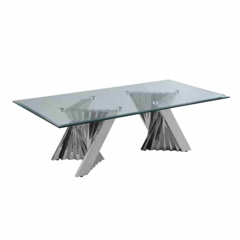 Glass Coffee Table With Stainless Steel Double Base