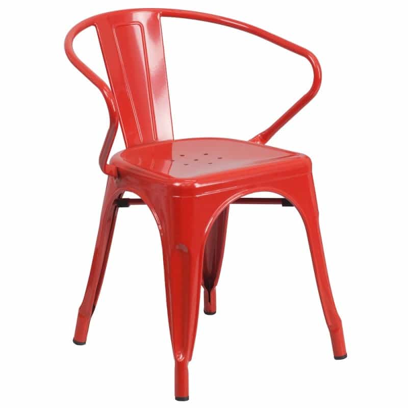 Commercial Grade Red Metal Indoor-Outdoor Chair With Arms
