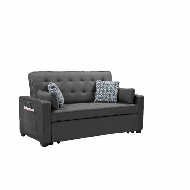 70"W Modern Gray Fabric Sleeper Sofa With 2 Usb Charging Ports And 4 Pillows