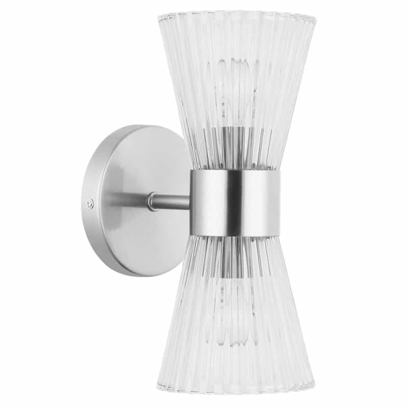 2 Light Incandescent Vanity Polished Chrome With Clear Ribbed Glass