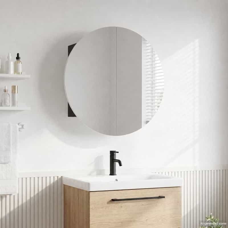 Vidaxl Bathroom Cabinet With Round Mirror&Led Black 15.7"X15.7"X6.9